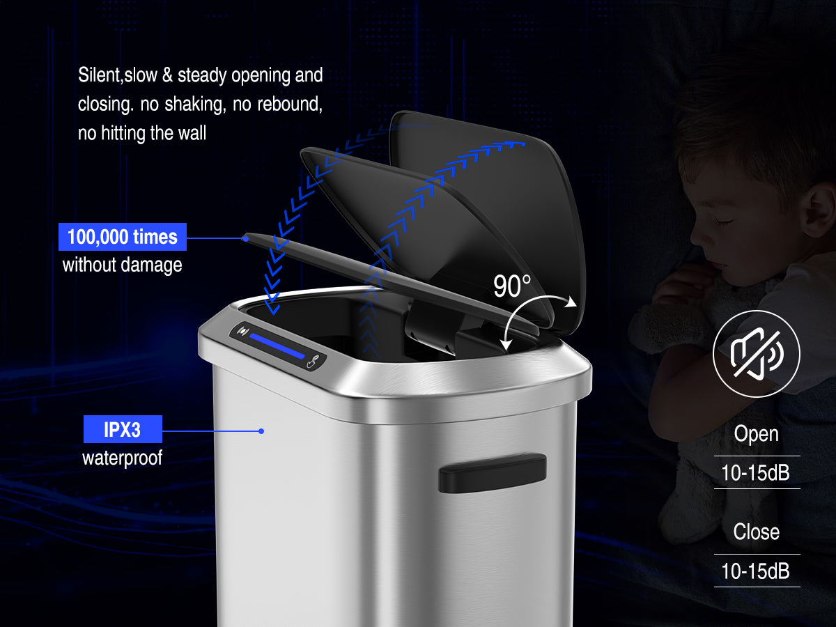 Stainless steel automatic trash can with quiet lid