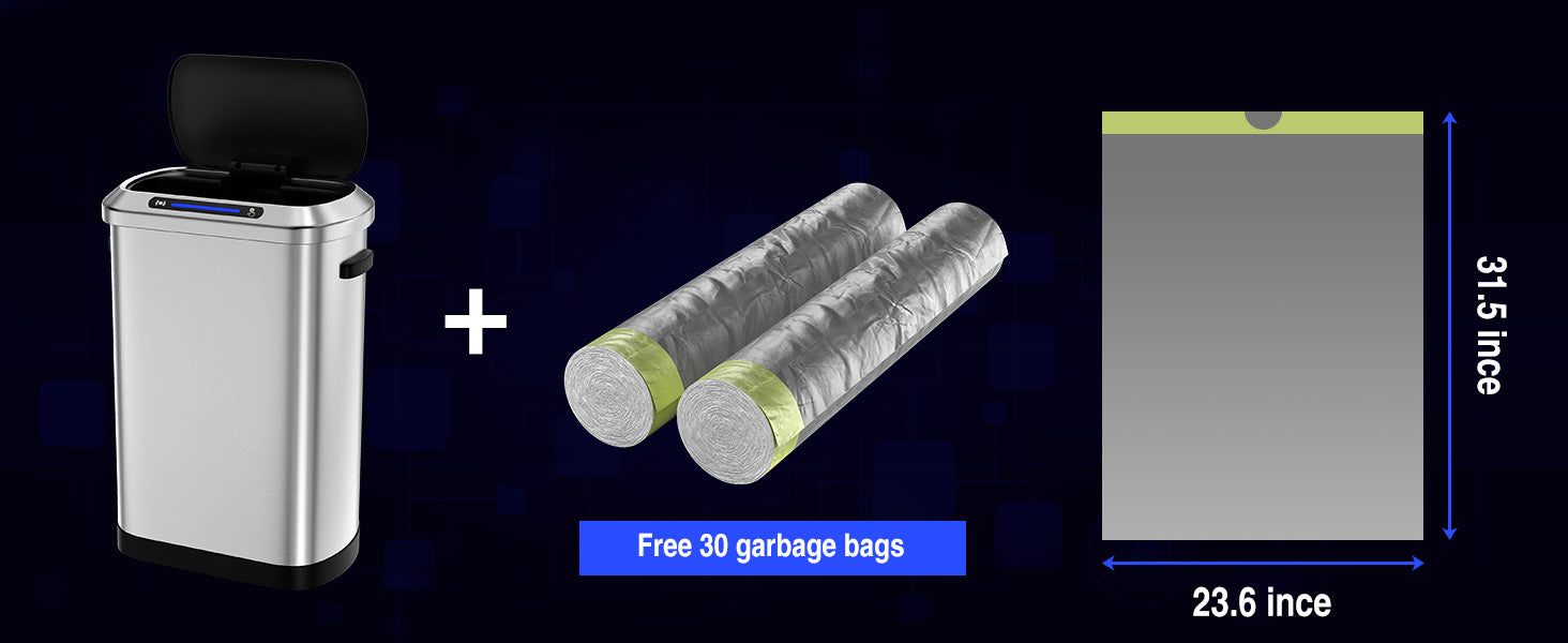 Silver stainless steel automatic trash can with sensor lid