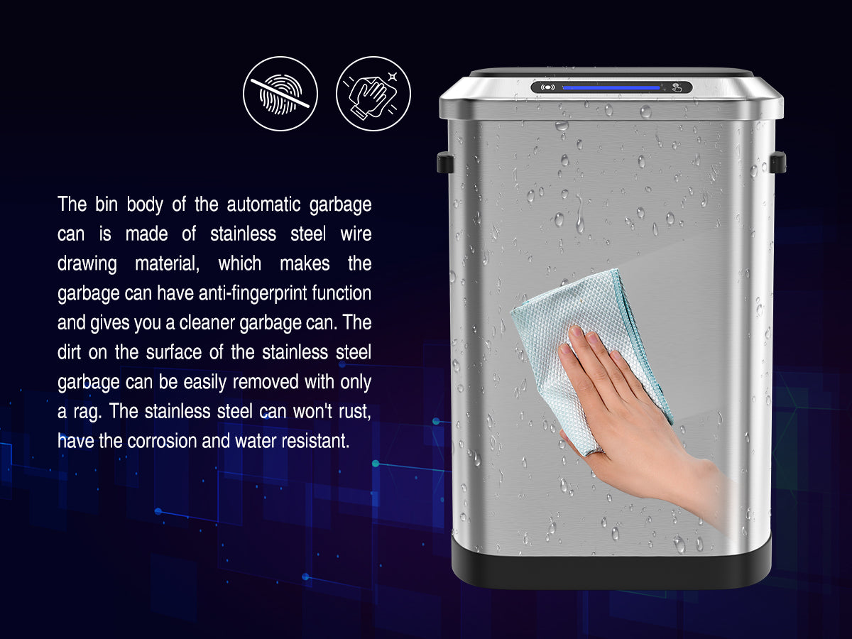 Silver stainless steel automatic garbage can with fingerprintresistant finish
