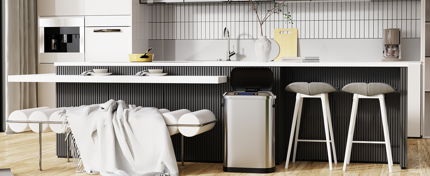 Stainless steel automatic trash can with open lid