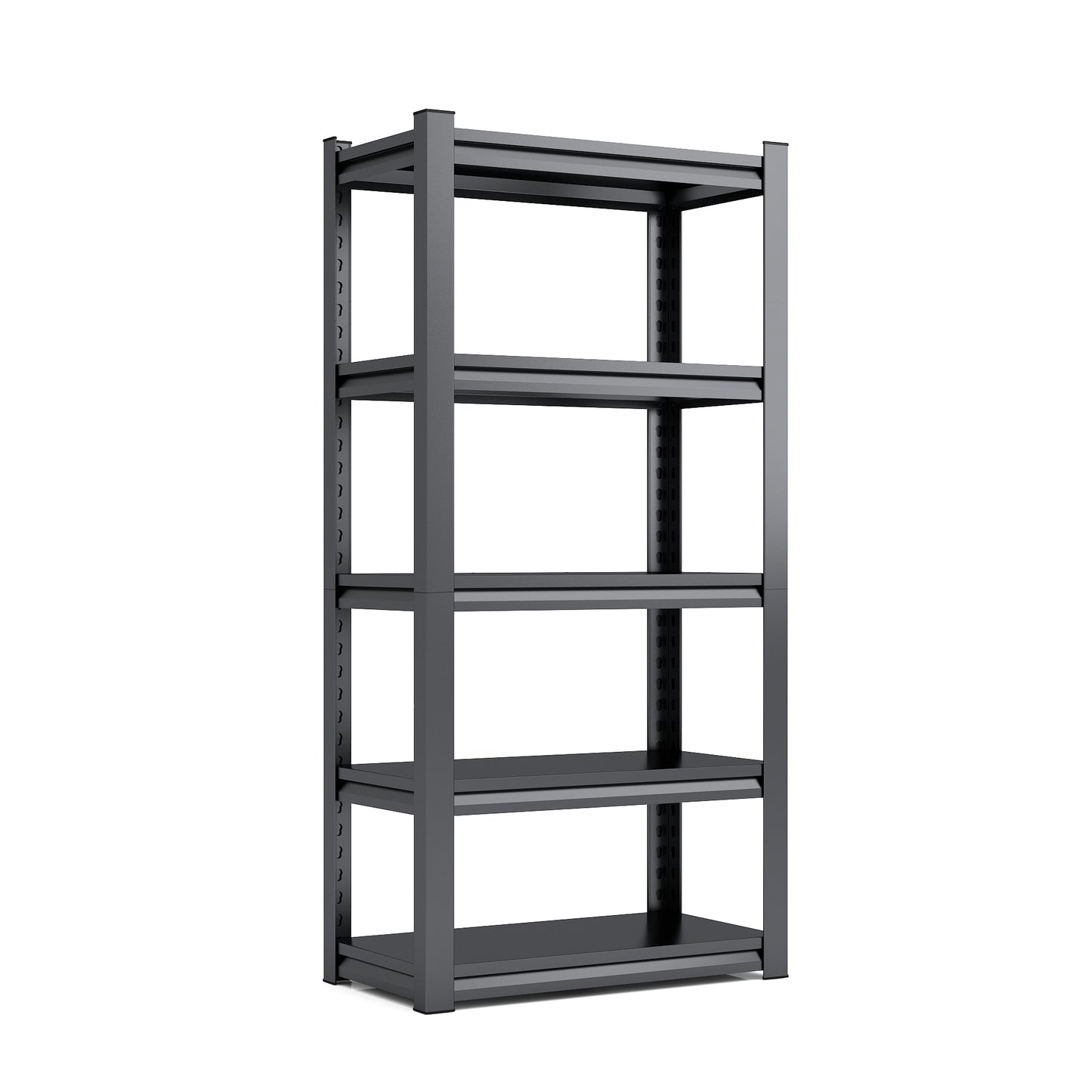 Dark grey fivetier metal shelving unit for home storage