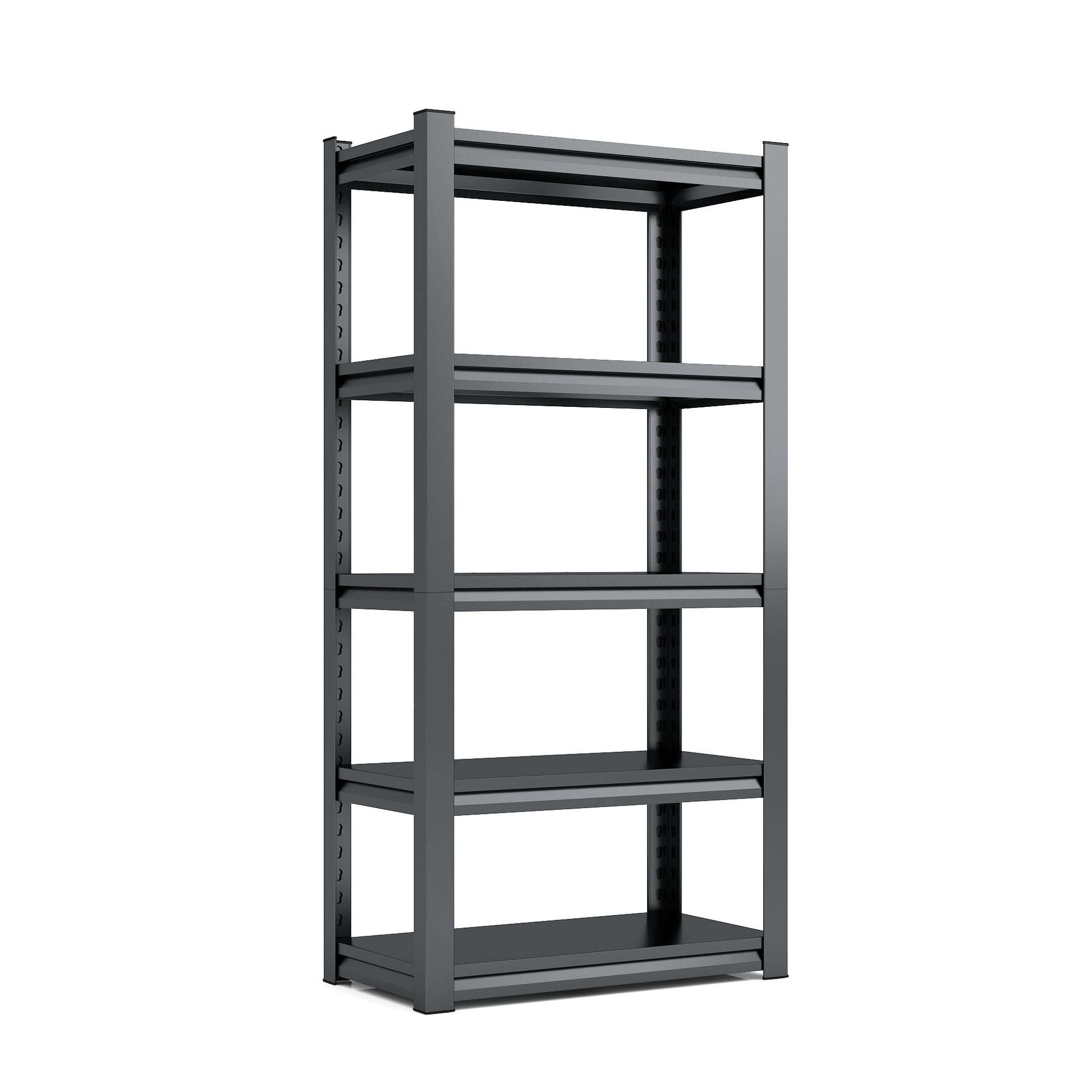 Dark grey fivetier metal shelving unit for home storage