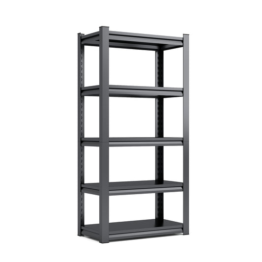 Dark grey fivetier metal shelving unit for home storage