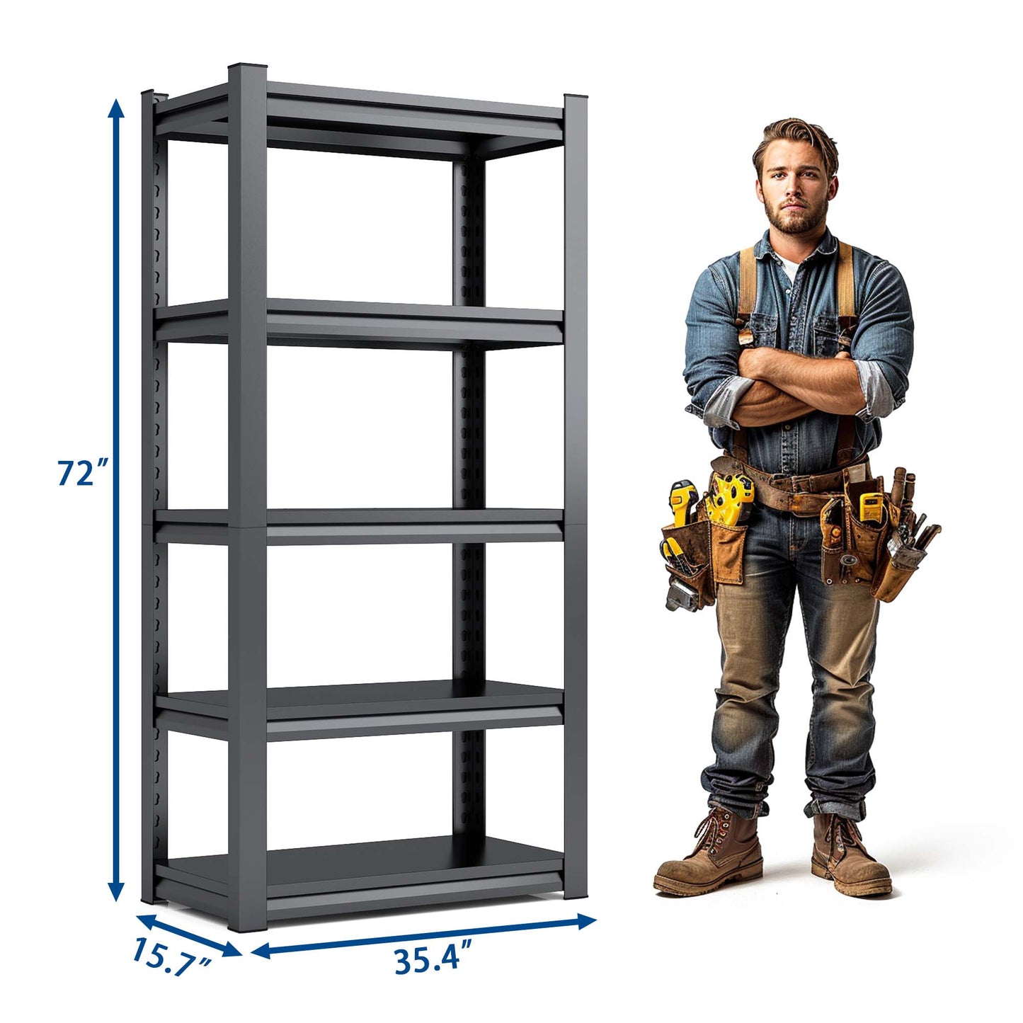 Dark gray inch tall shelf metal garage shelving unit with inch width and inch depth