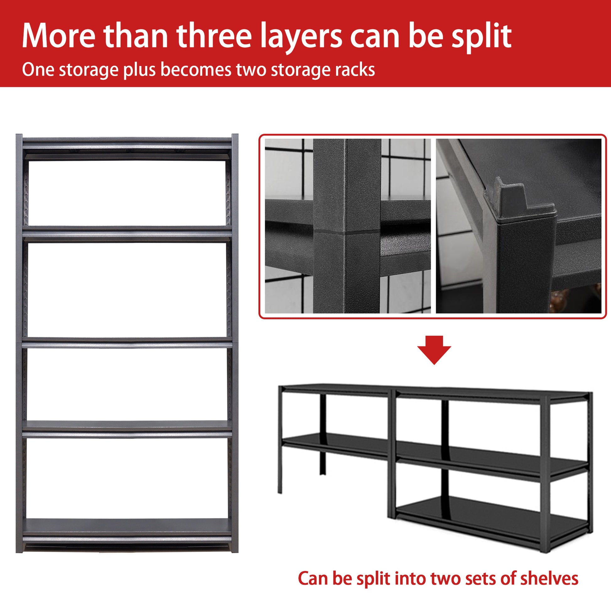 Fourtier black metal shelving unit with open shelves