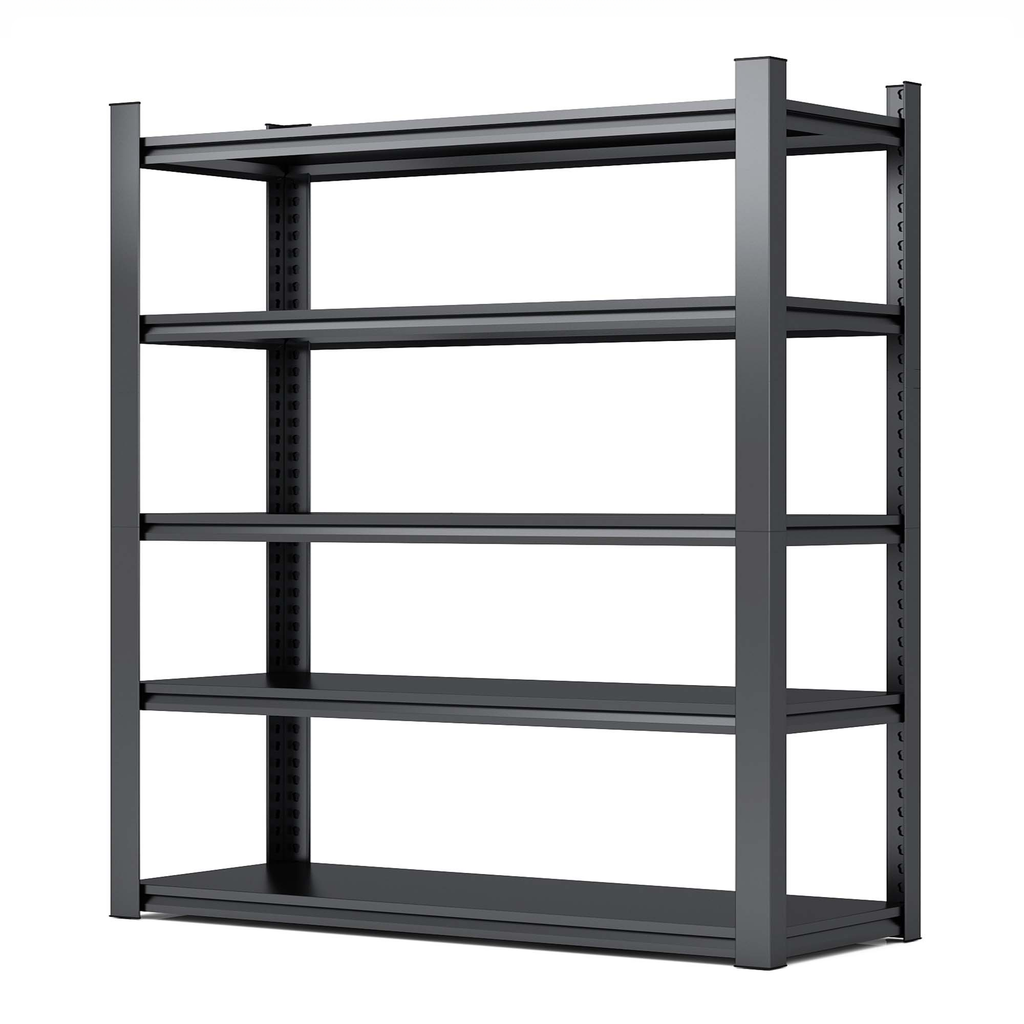 Black fivetier metal garage shelving unit