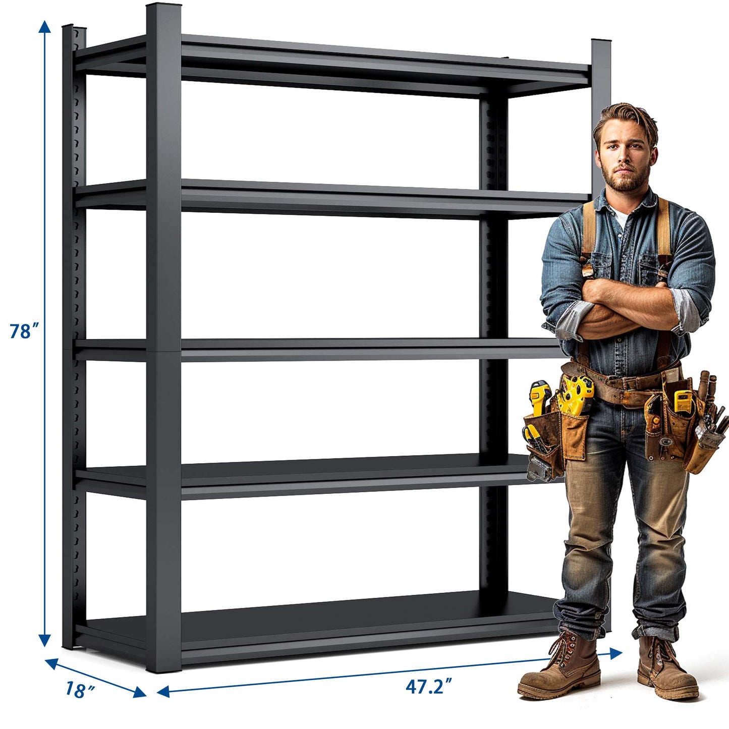 Heavyduty black metal shelving unit  tall ideal for garage storage