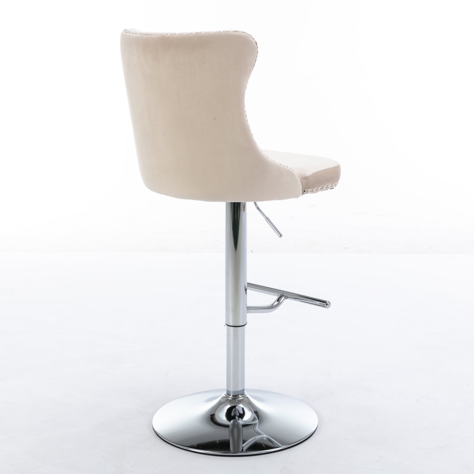 Cream velvet tufted bar stool with chrome base and adjustable height