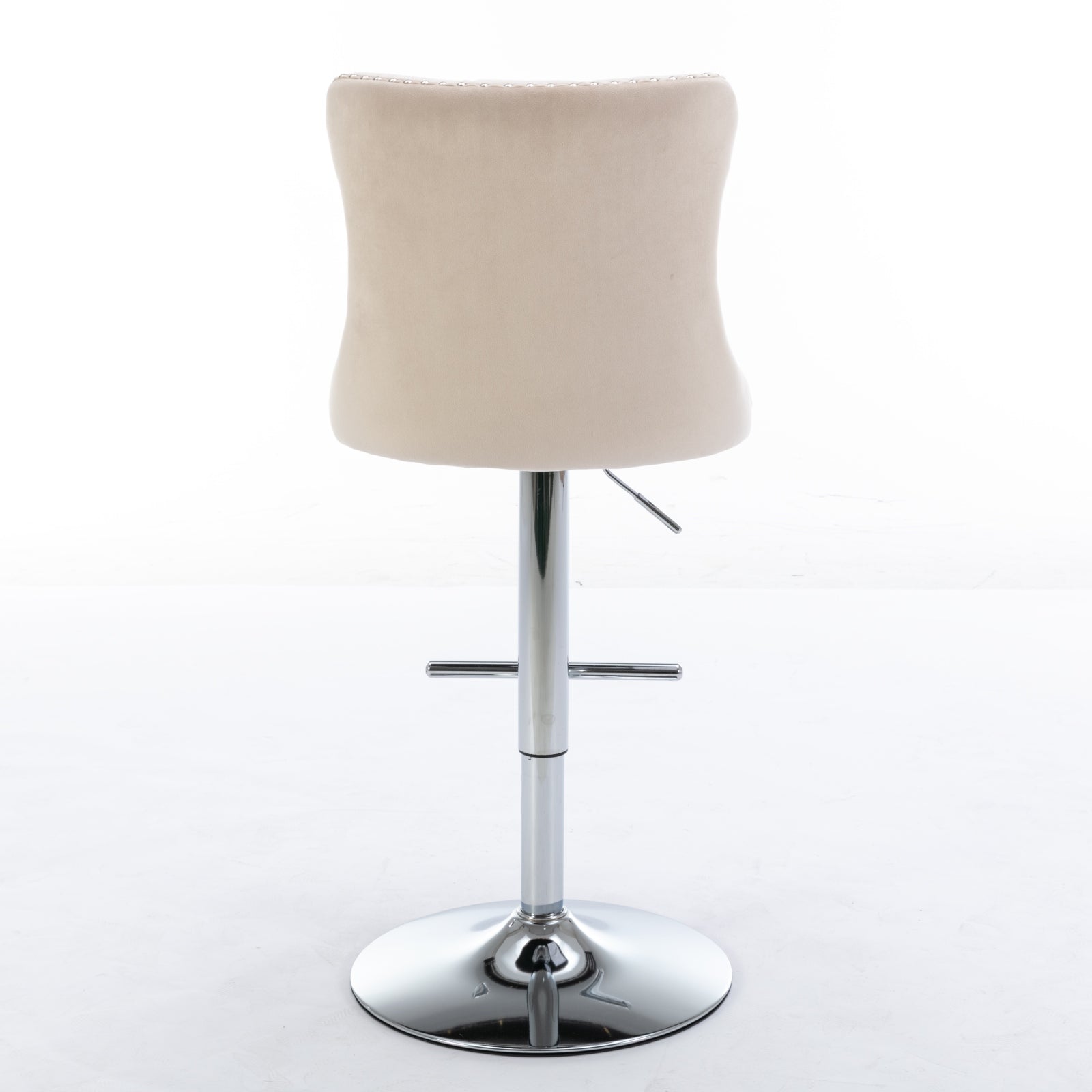 Beige velvet bar stool with silver studding and chrome base
