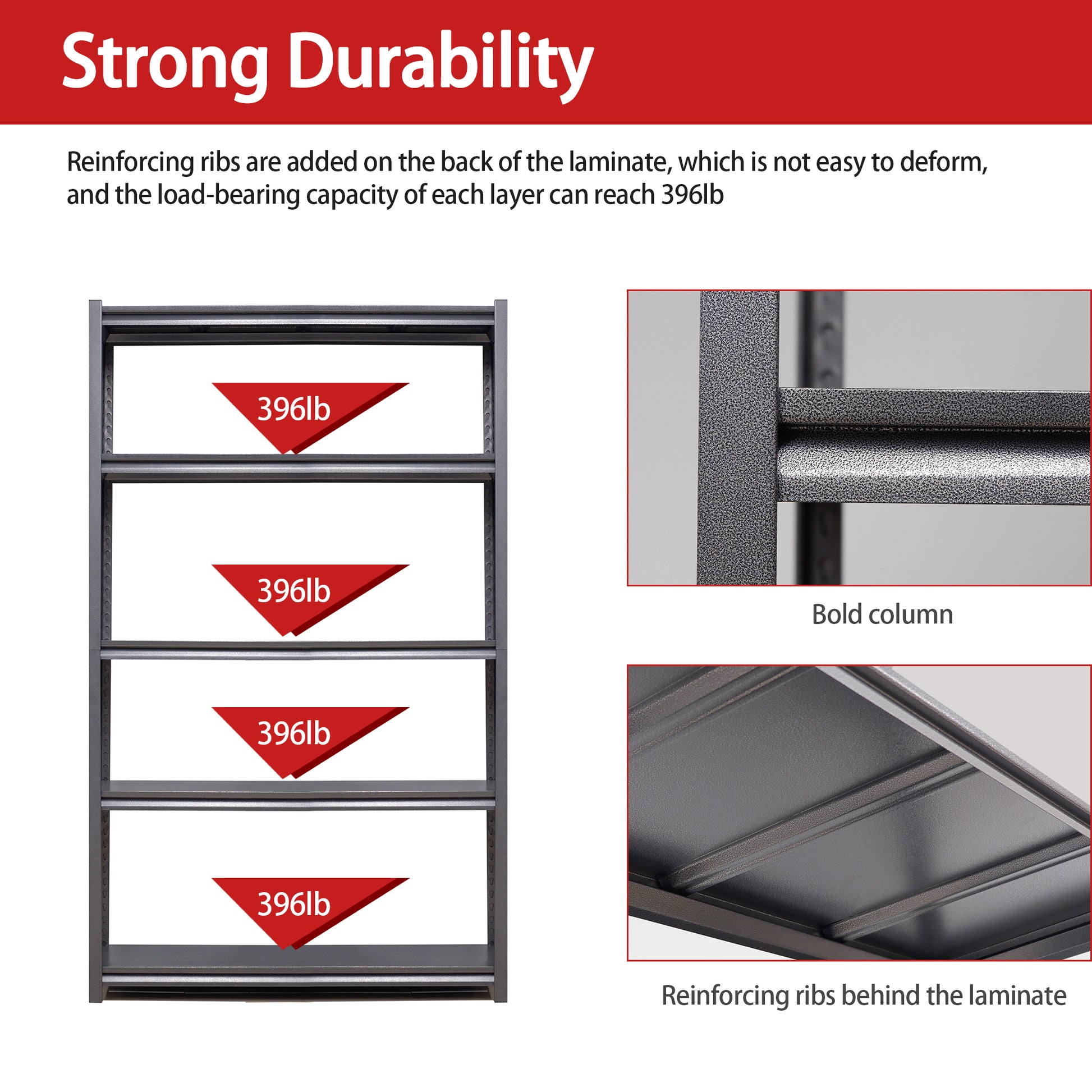 Fourtier metal shelving unit with each shelf supporting lb
