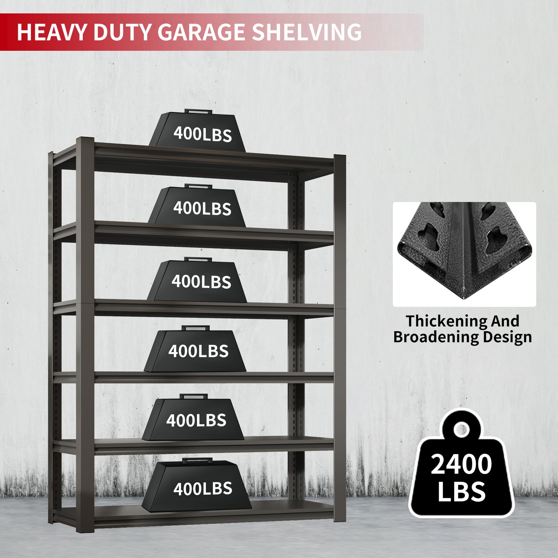 Heavy duty garage shelving unit with  shelves