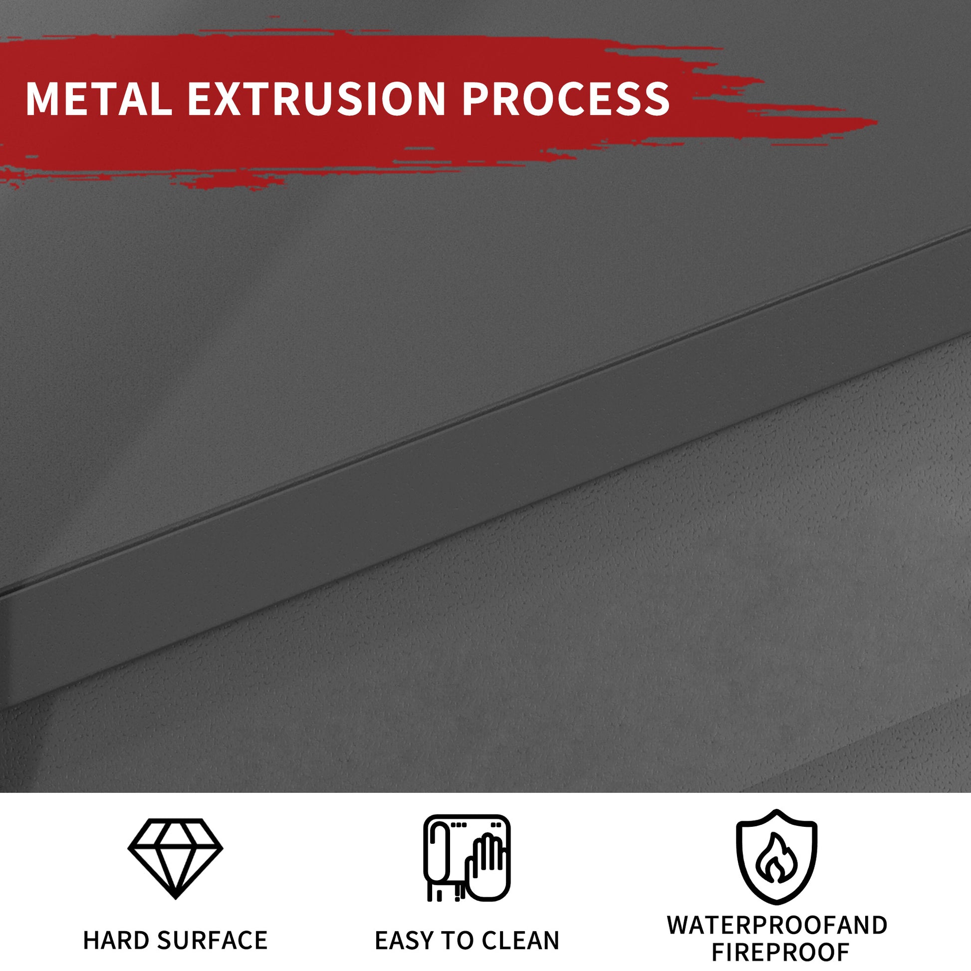 Dark grey metal surface showcasing the extrusion process