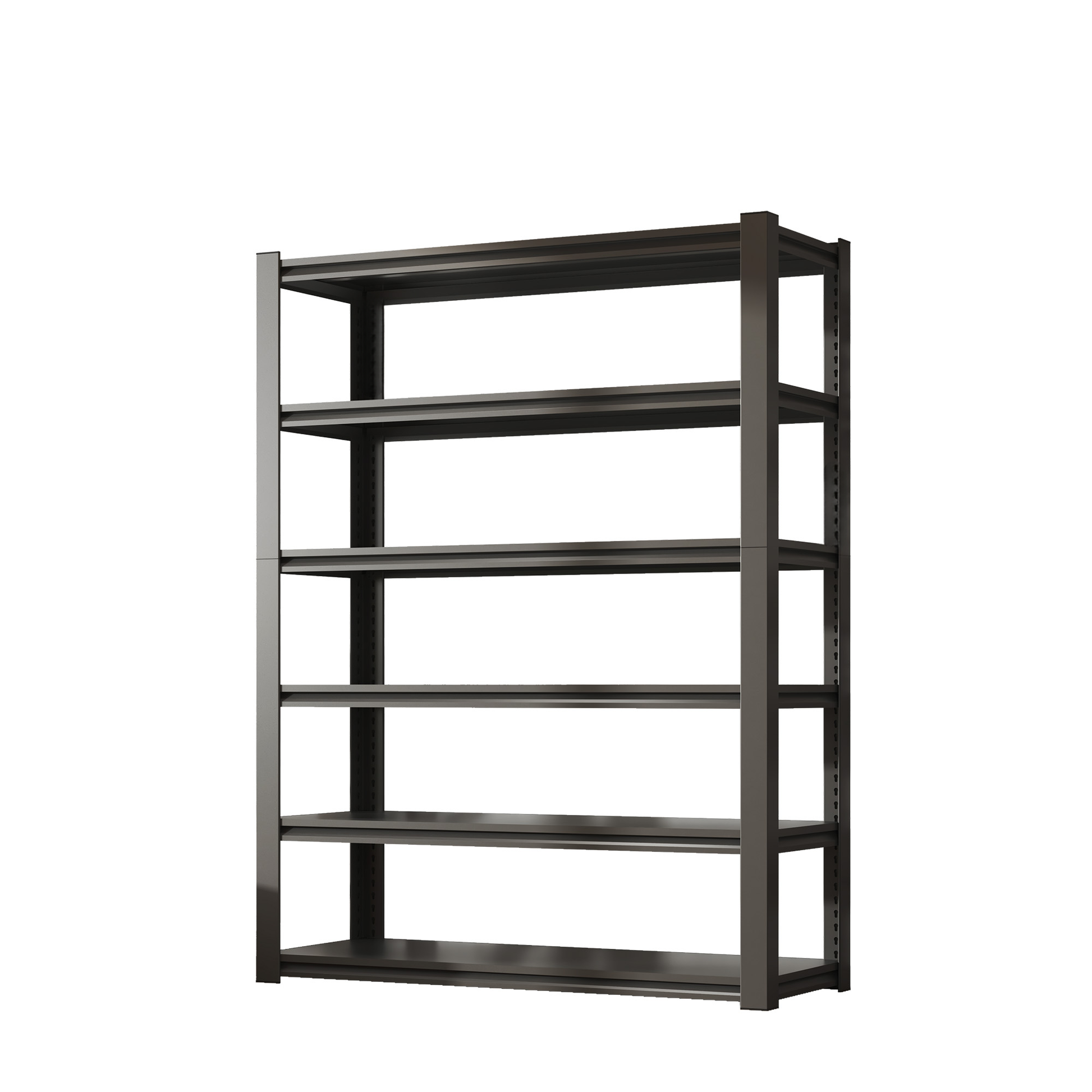 Dark gray fivetier metal shelving unit for industrial storage