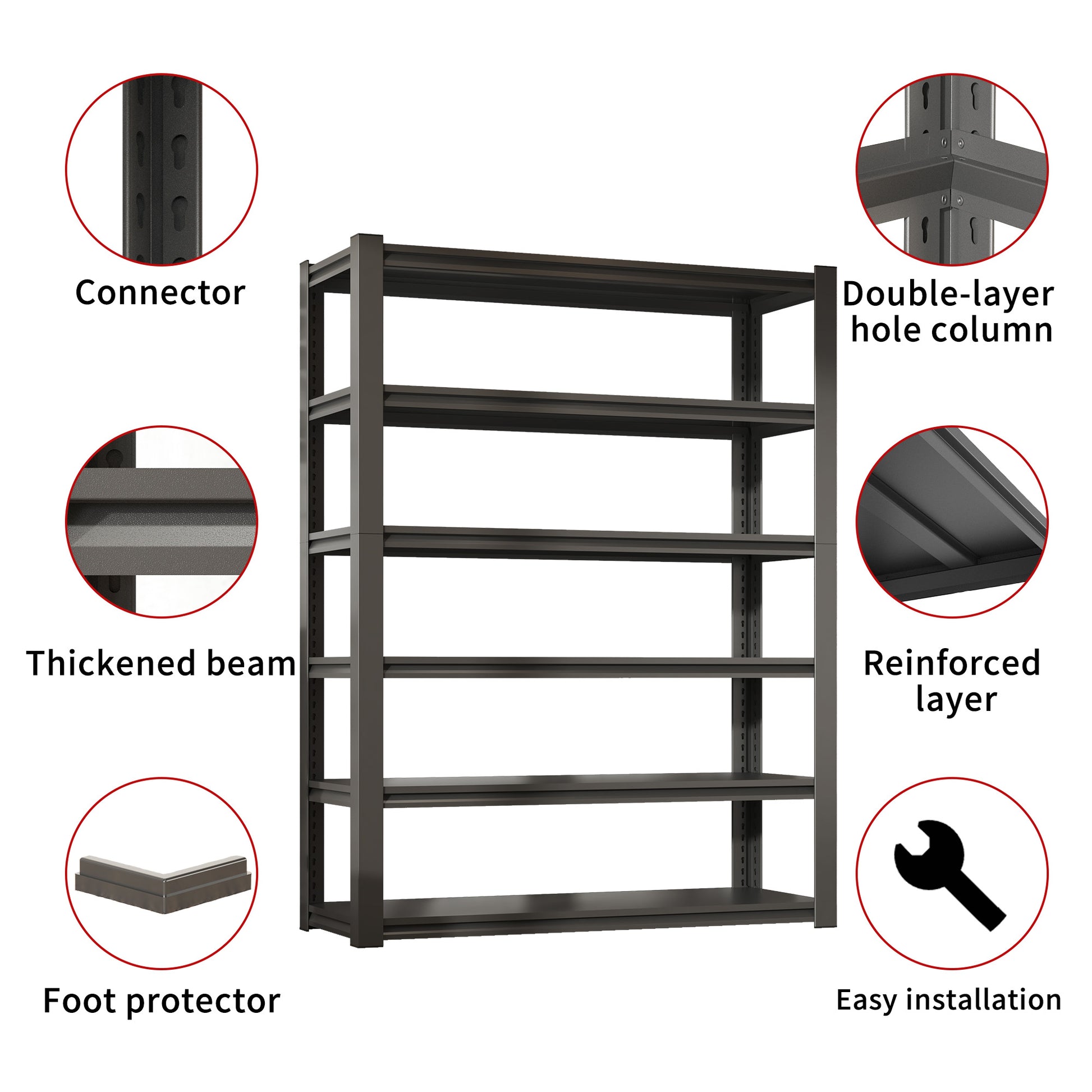Dark gray metal tier storage shelving unit with reinforced layers