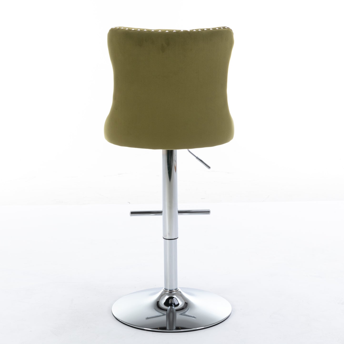Olive green velvet bar stool with chrome base