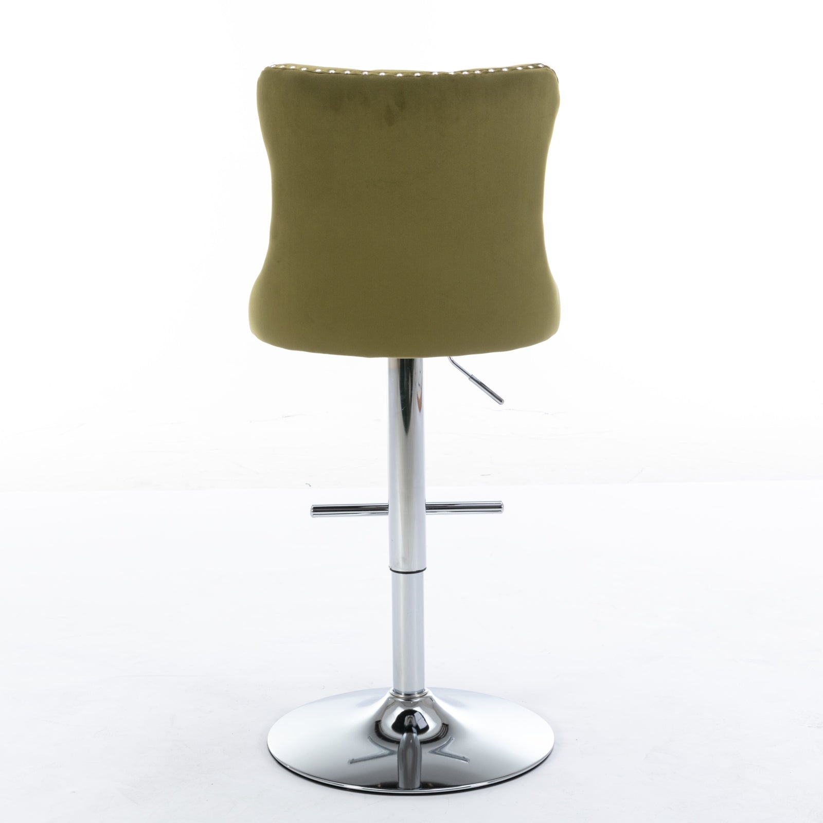Olive green velvet bar stool with chrome base