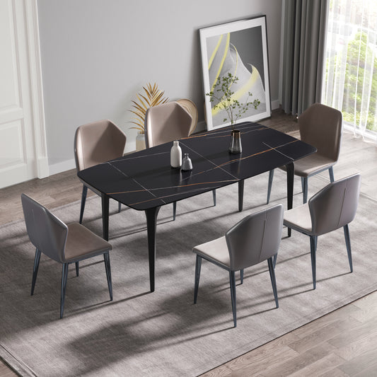 Black sintered stone dining table with gold veining