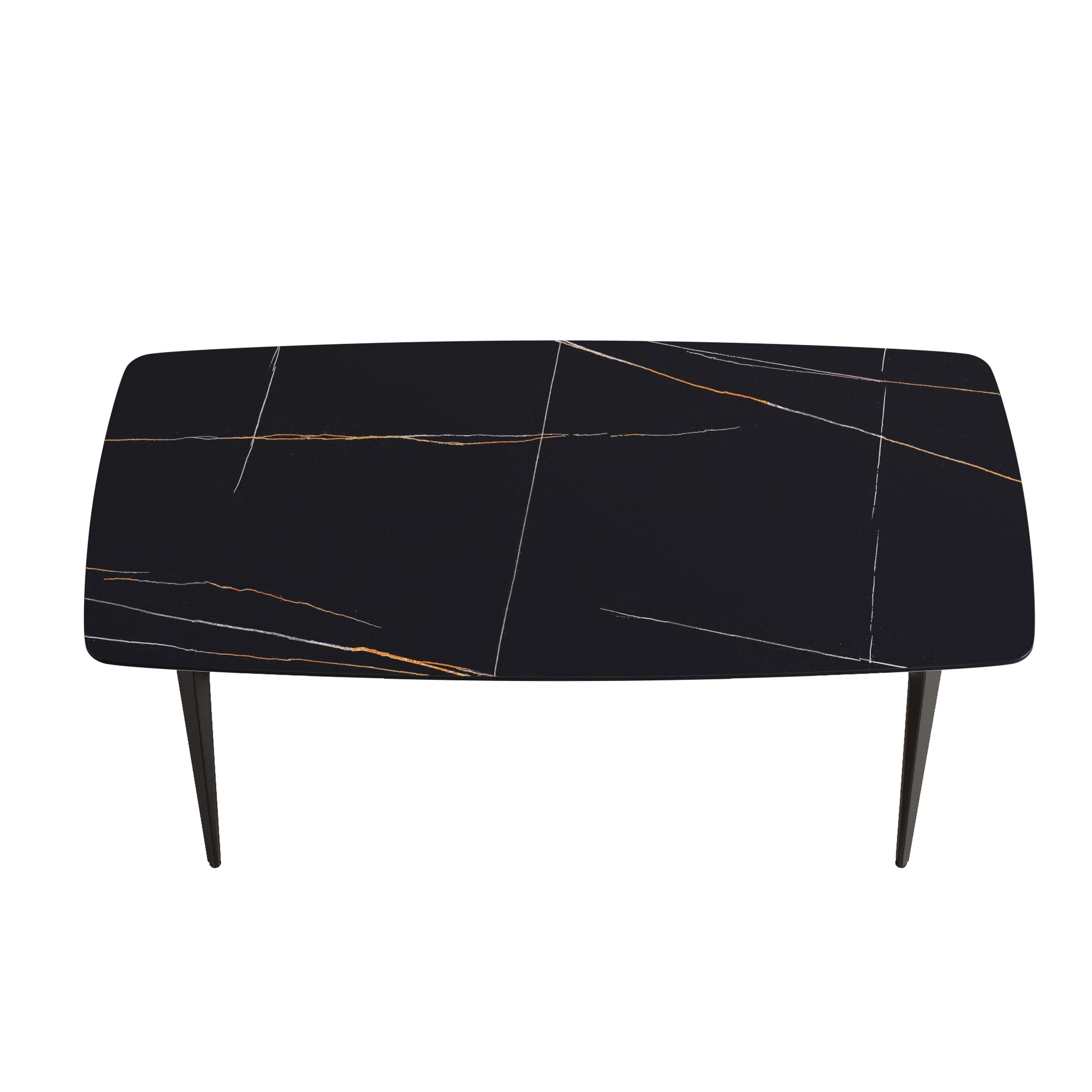 Black marble coffee table with gold and white veining