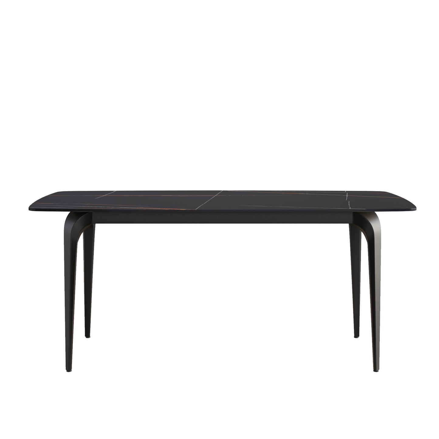Modern dark gray ceramic dining table with subtle gold veining