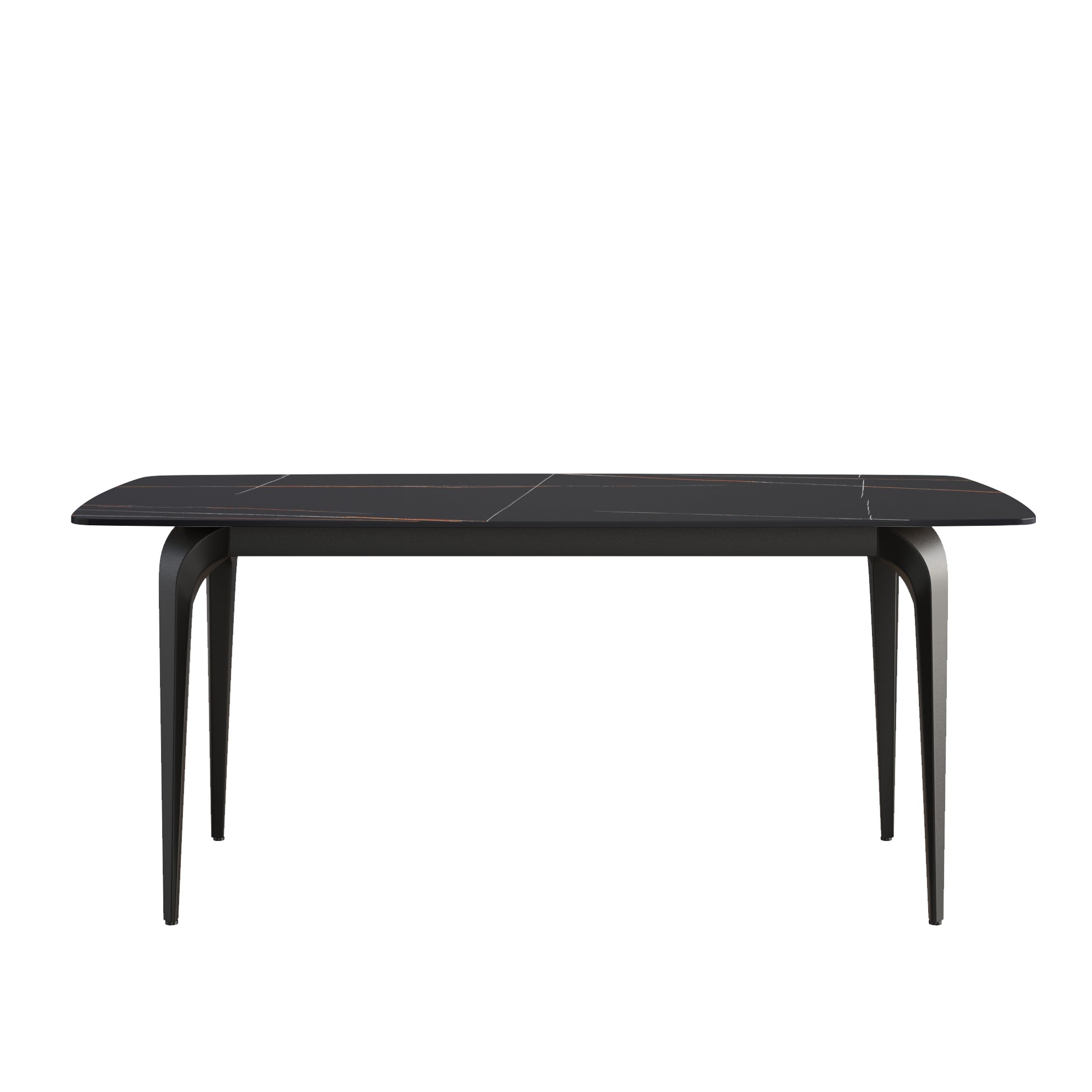 Modern dark gray ceramic dining table with subtle gold veining