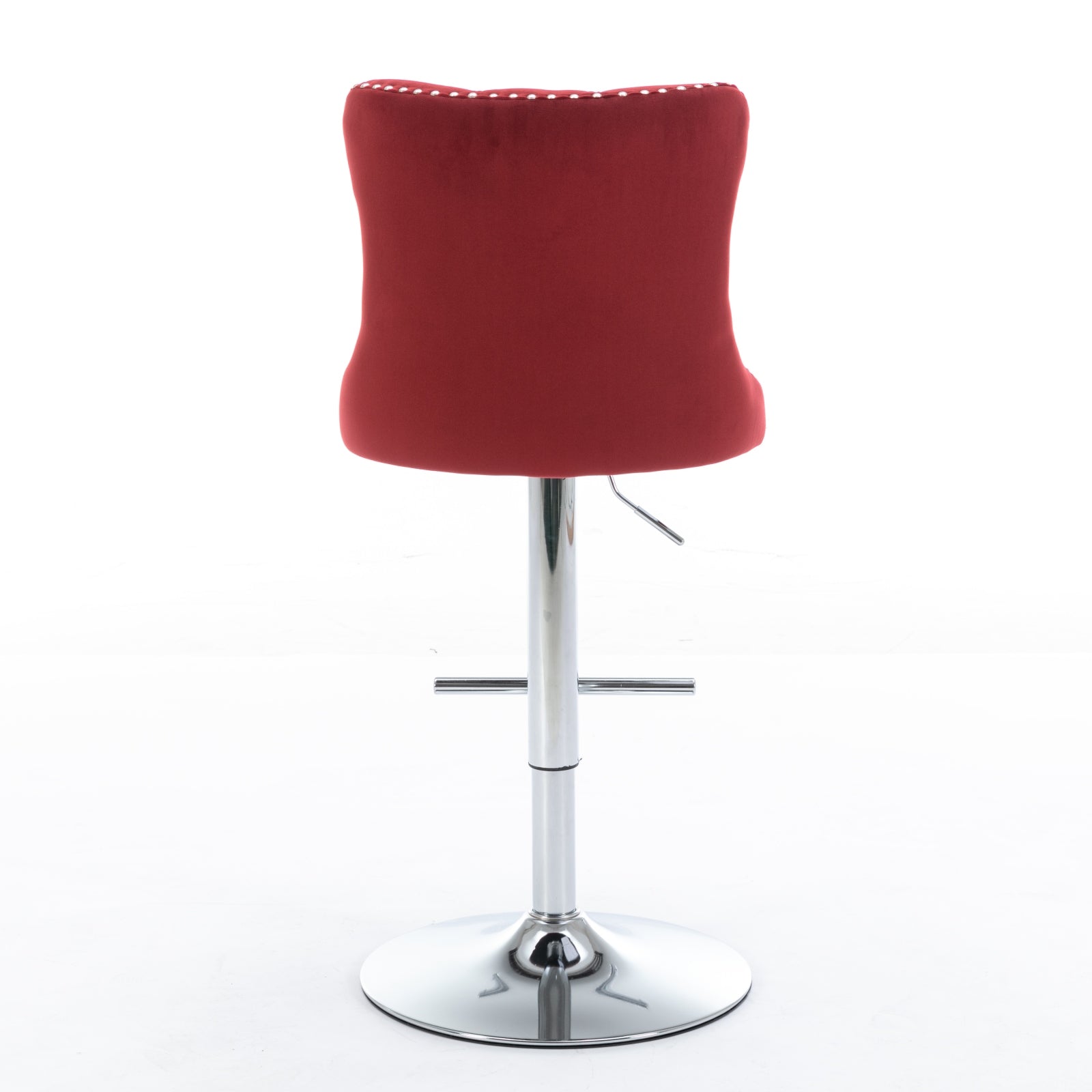 Red velvet tufted back adjustable bar stool with chrome base