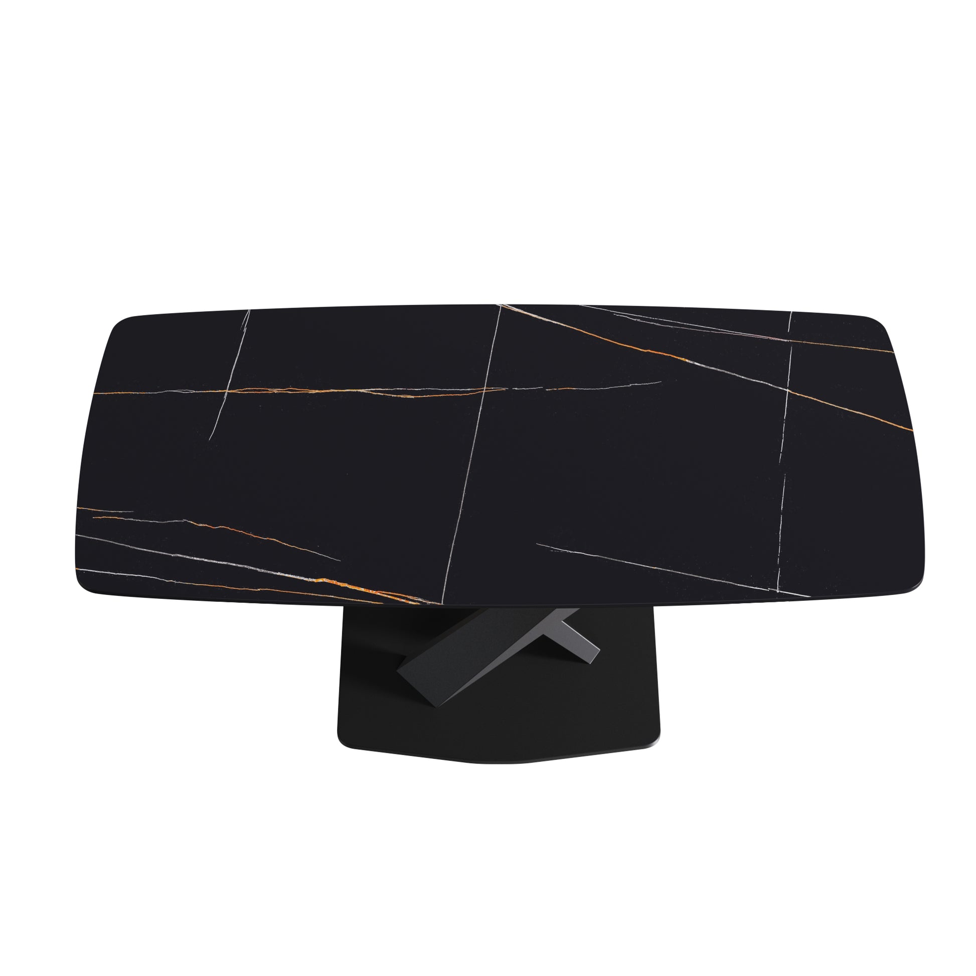 Rectangular black marble table with gold and silver veining