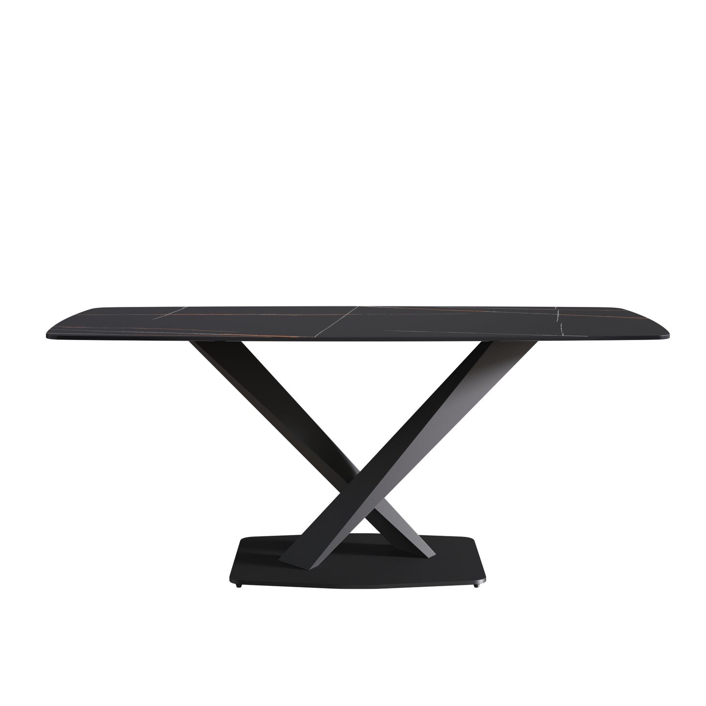 Modern black dining table with marbled ceramic top and Xbase