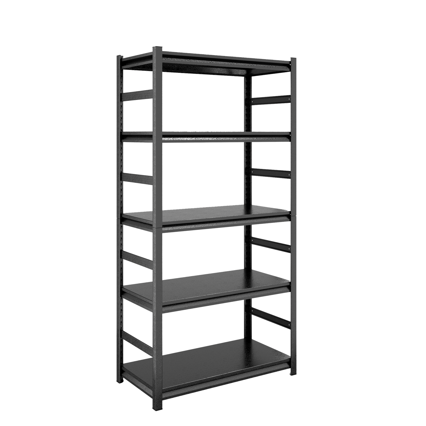 Dark gray tier metal shelving unit with textured shelves