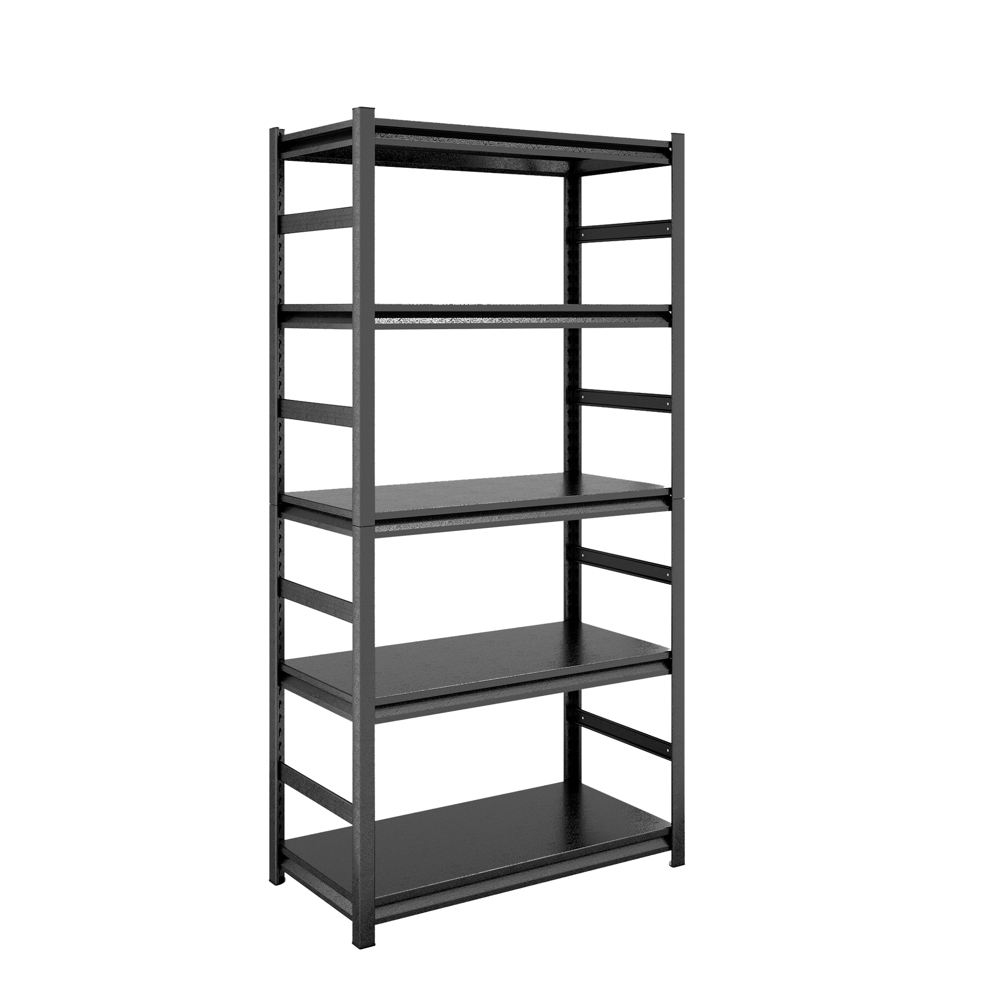 Dark gray tier metal shelving unit with textured shelves