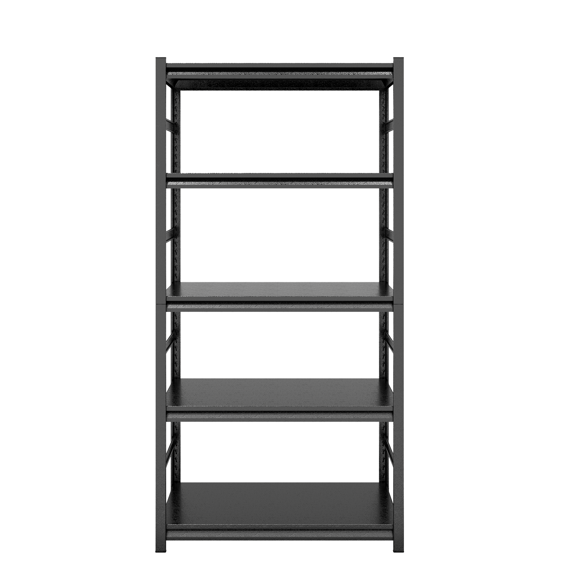 Black metal tier shelving unit for garage organization