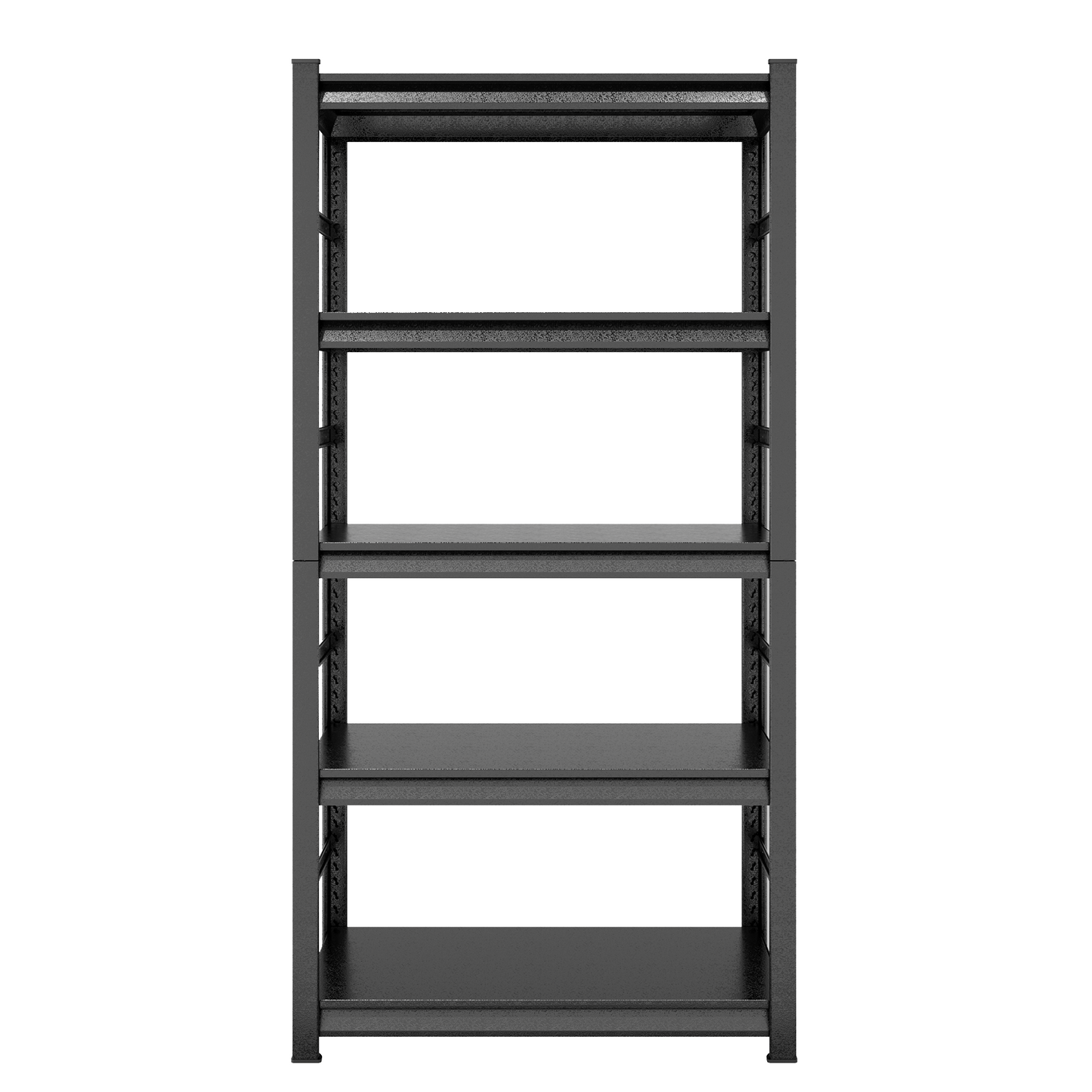Black tier metal shelving unit with textured shelves