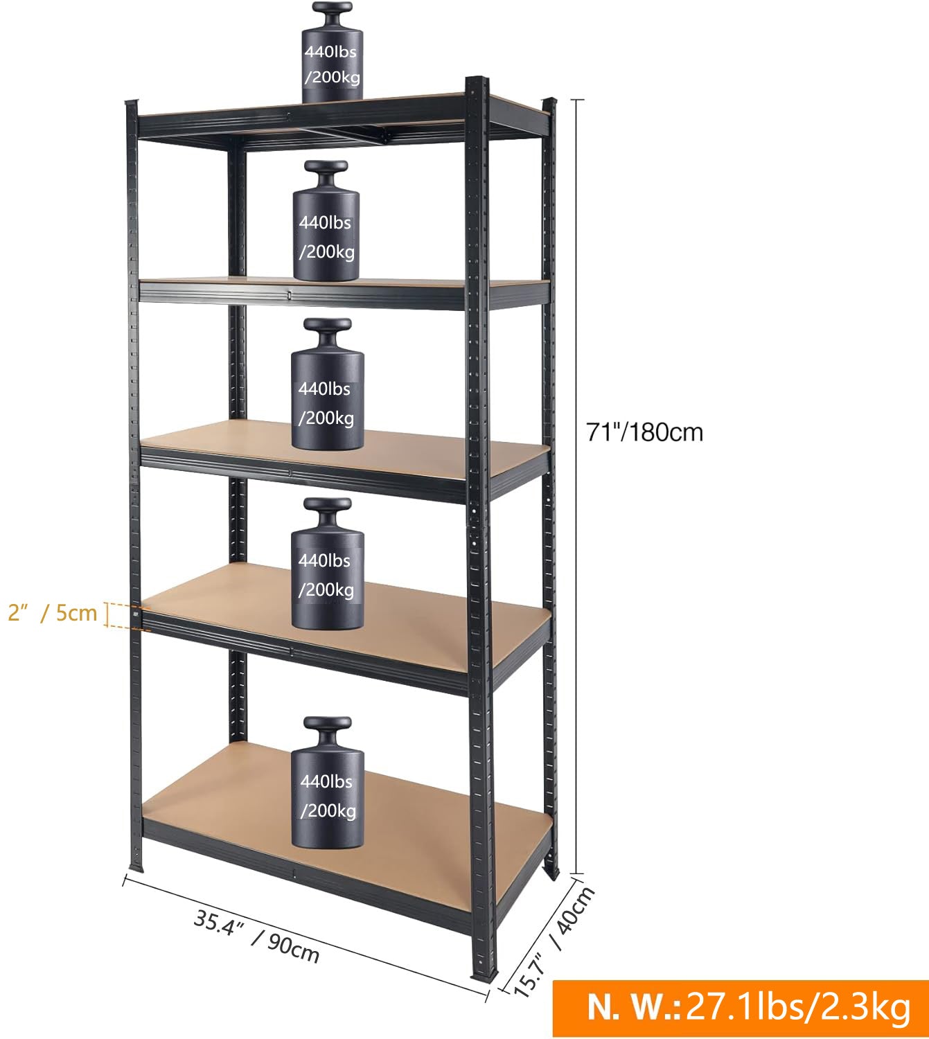 Black tier metal shelving unit with adjustable shelves  lbs capacity per shelf