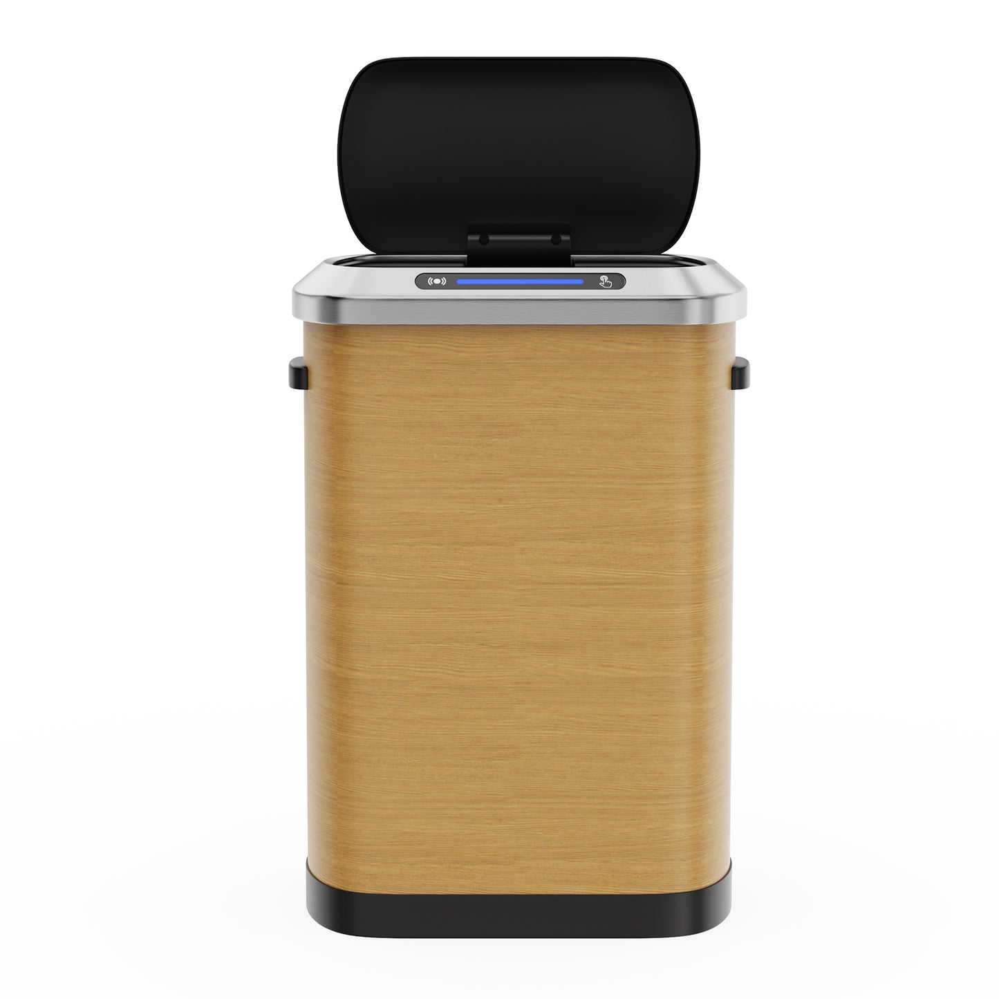 Automatic sensor trash can with natural wood grain finish