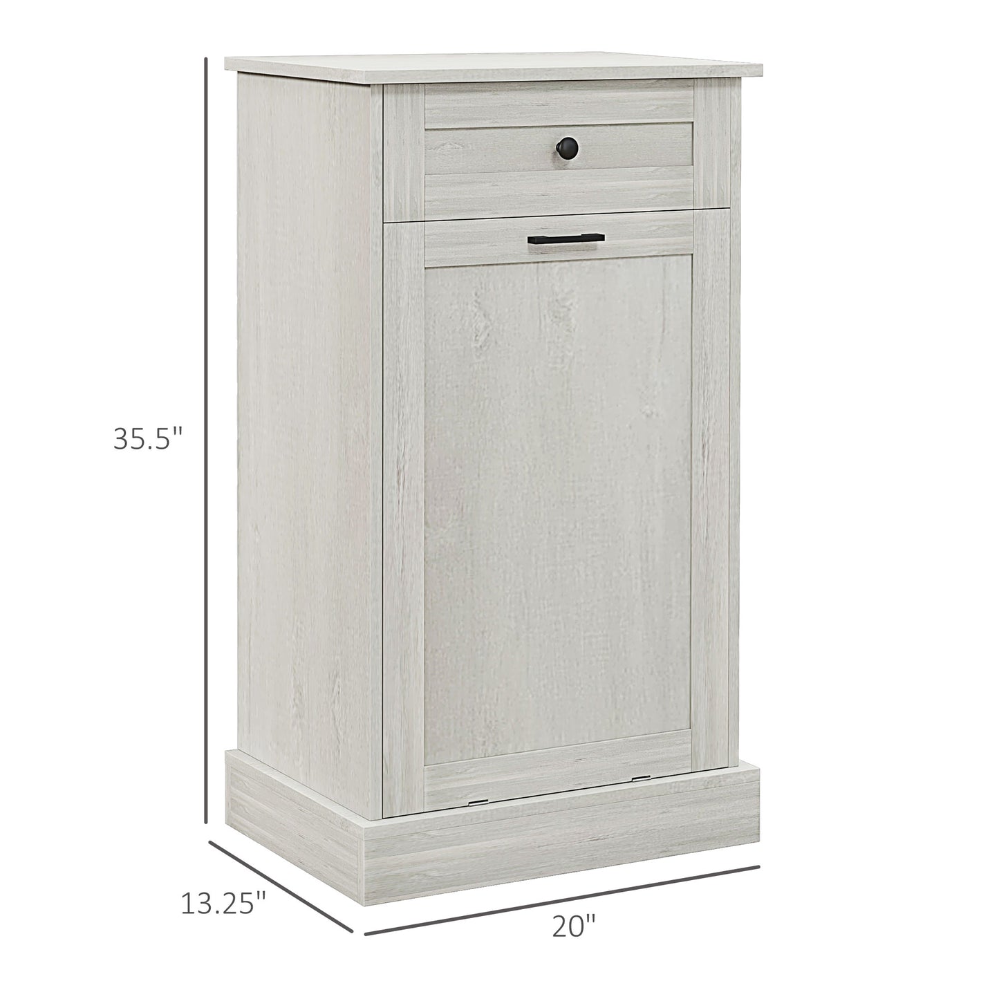 White wood laundry hamper cabinet with single drawer and door