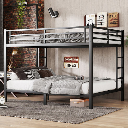 TREATLIFE HOME Space-Saving Metal Queen Over Queen Bunk Bed, Sturdy Design with Under-Bed Storage, Black for Teens and Adults