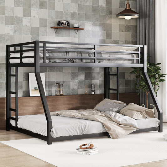 TREATLIFE HOME Metal Full XL Over Queen Bunk Bed with Noise Reduction, No Box Spring Required, Sturdy Frame, Black