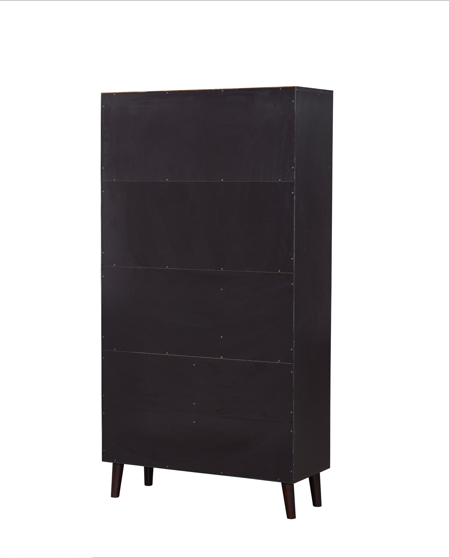 Dark brown wooden chest of drawers with angled legs