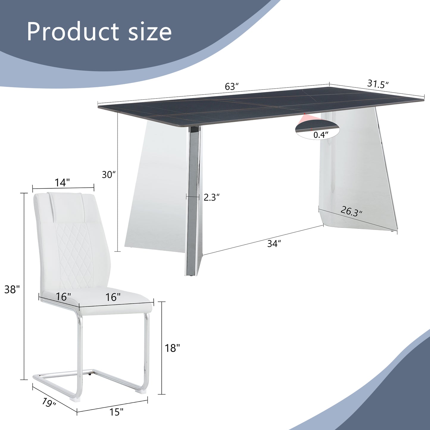 White upholstered dining chair with chrome legs  H  seat width