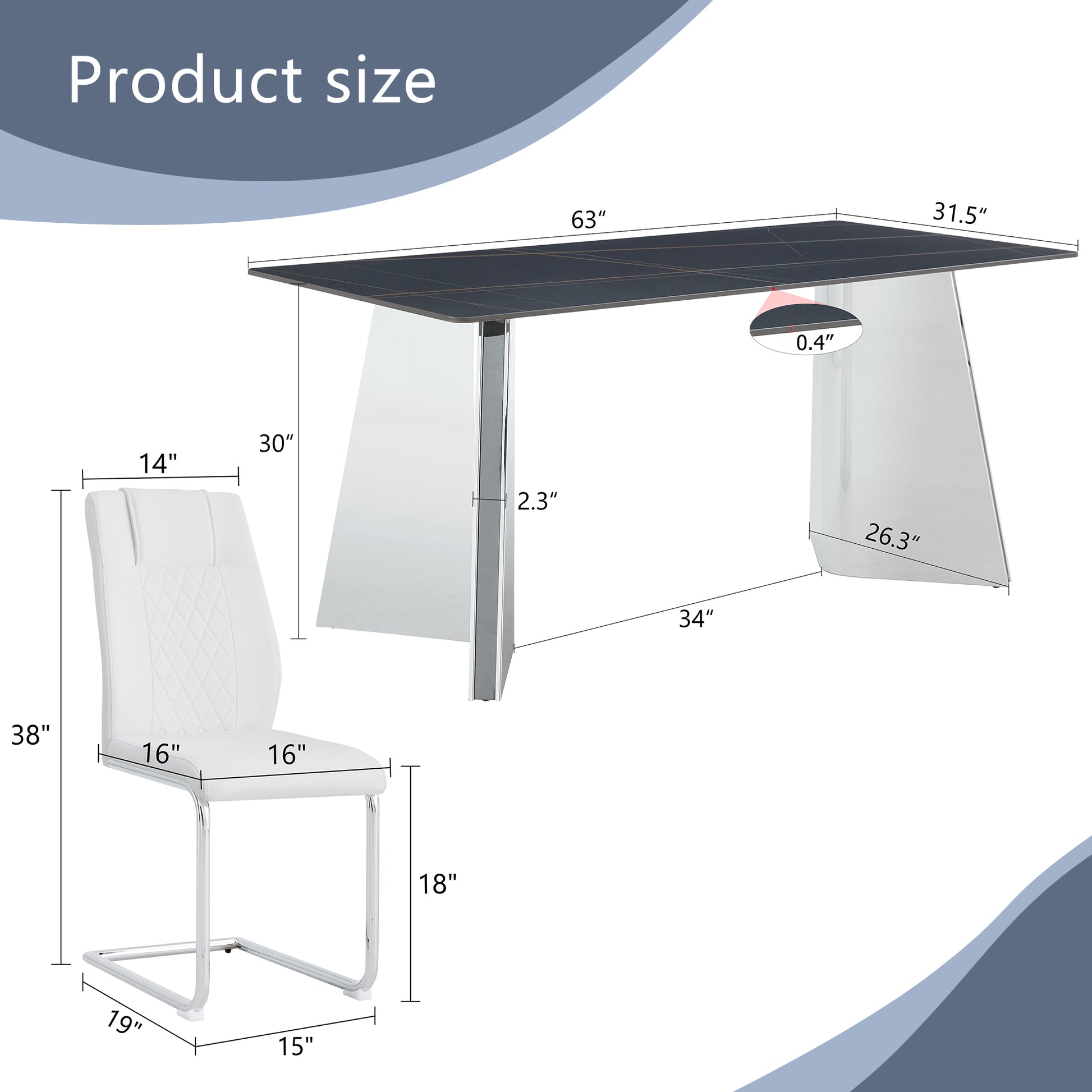 White upholstered dining chair with chrome legs  H  seat width