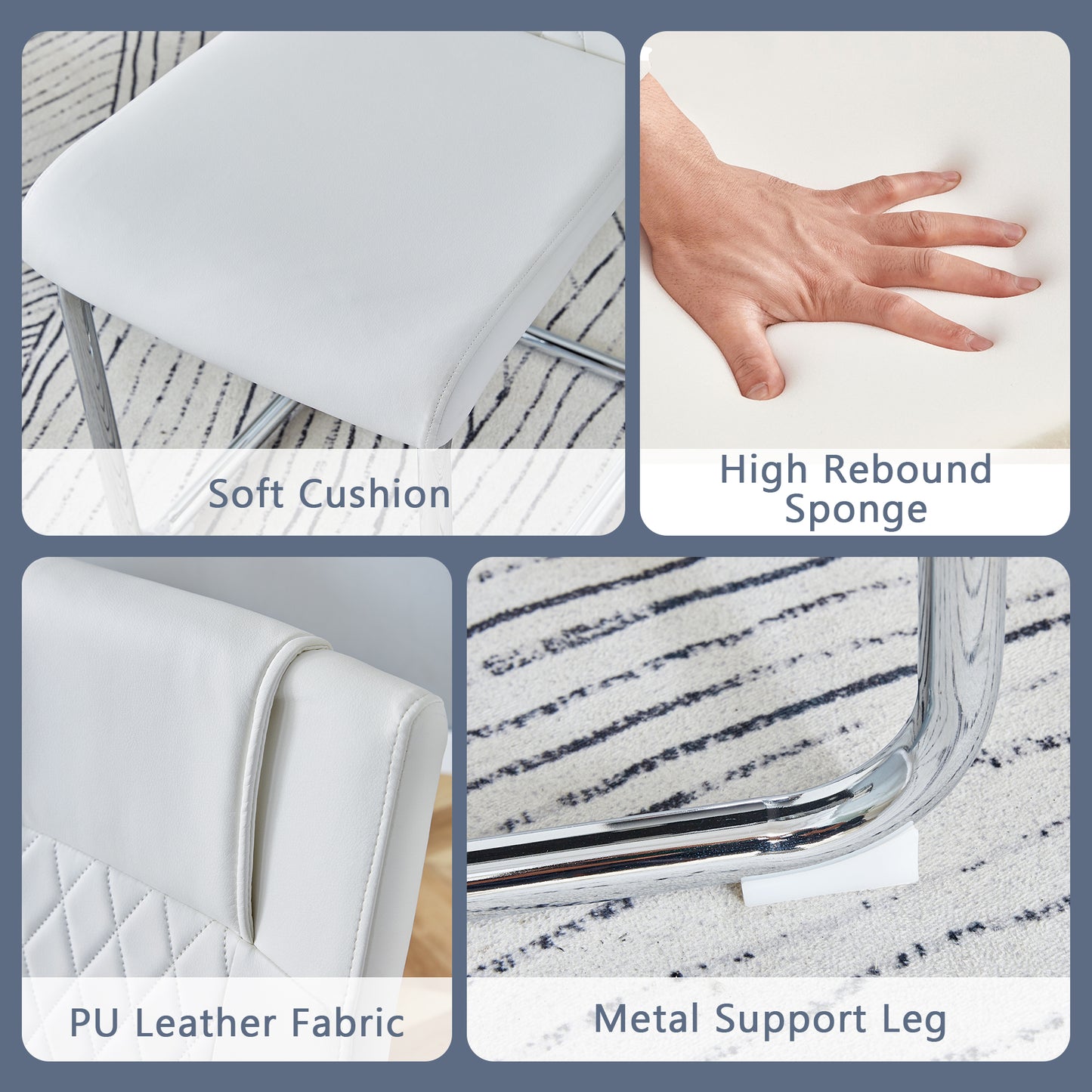 White PU leather dining chair with soft cushion and diamond stitching