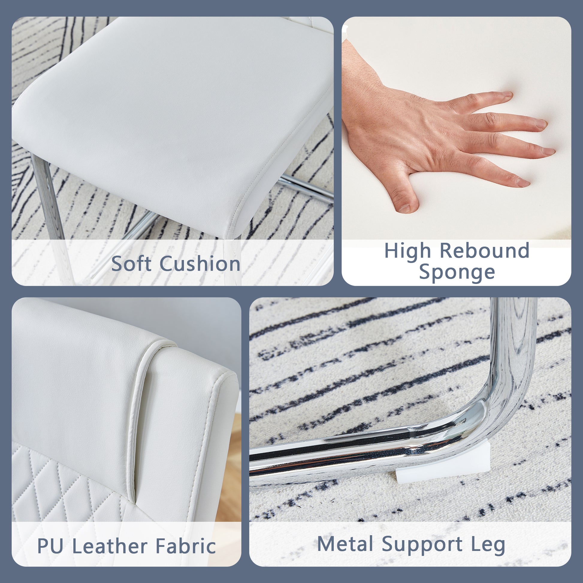 White PU leather dining chair with soft cushion and diamond stitching