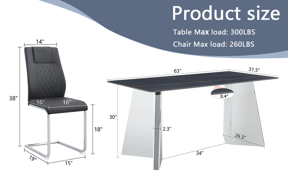 Black faux leather dining chair with chrome sled legs featuring diamond tufting Dimensions  H x  W