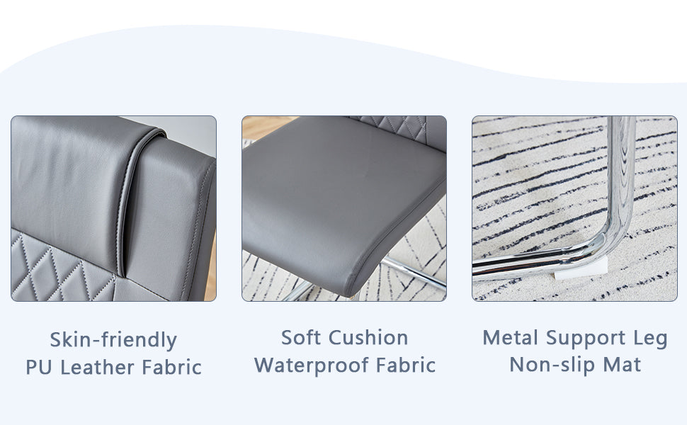 Closeup of grey diamondstitched PU leather chair back highlighting skinfriendly material
