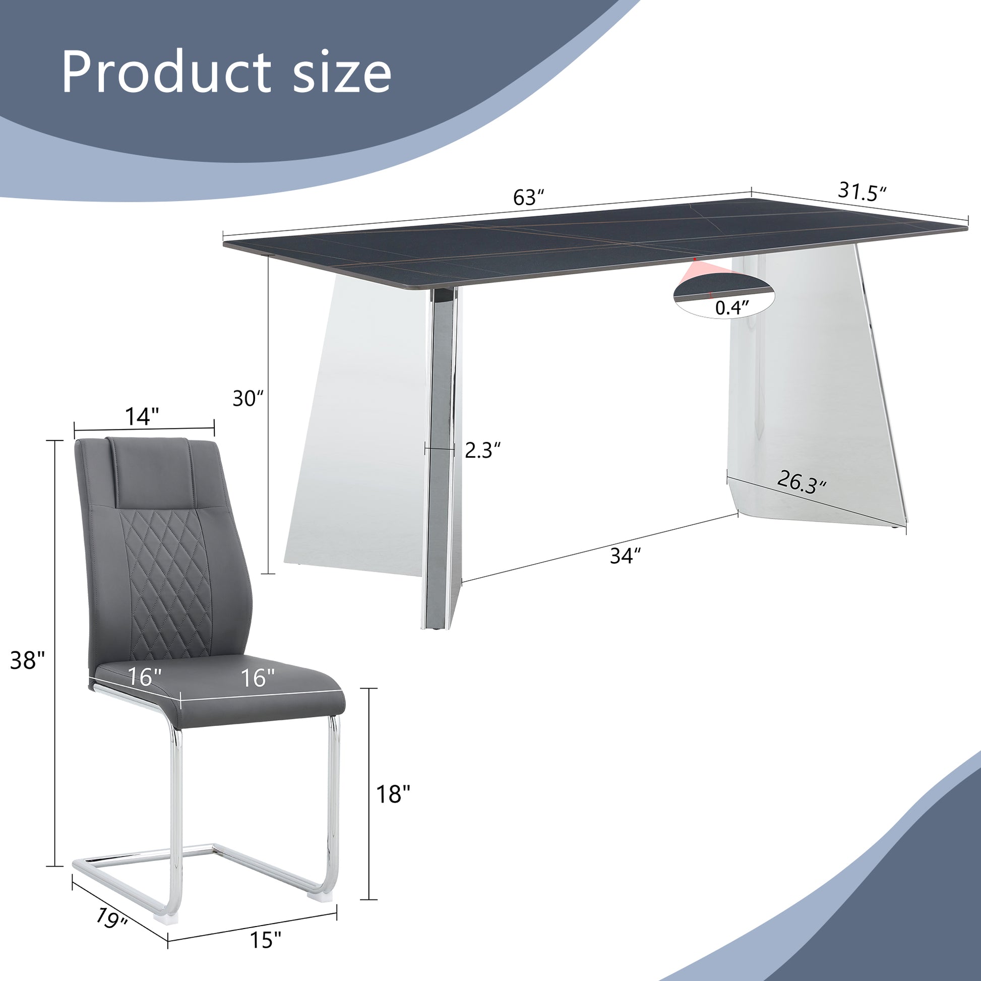 Gray faux leather dining chair with diamond stitching and chrome legs