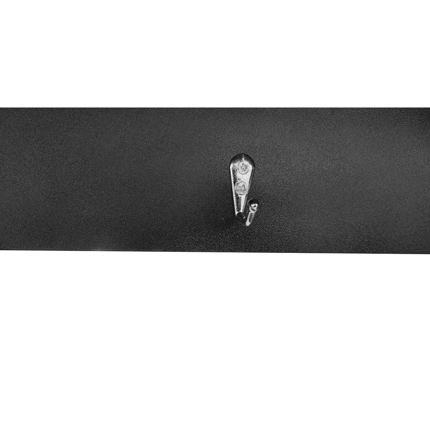Small silver metal coat hook with two visible screws
