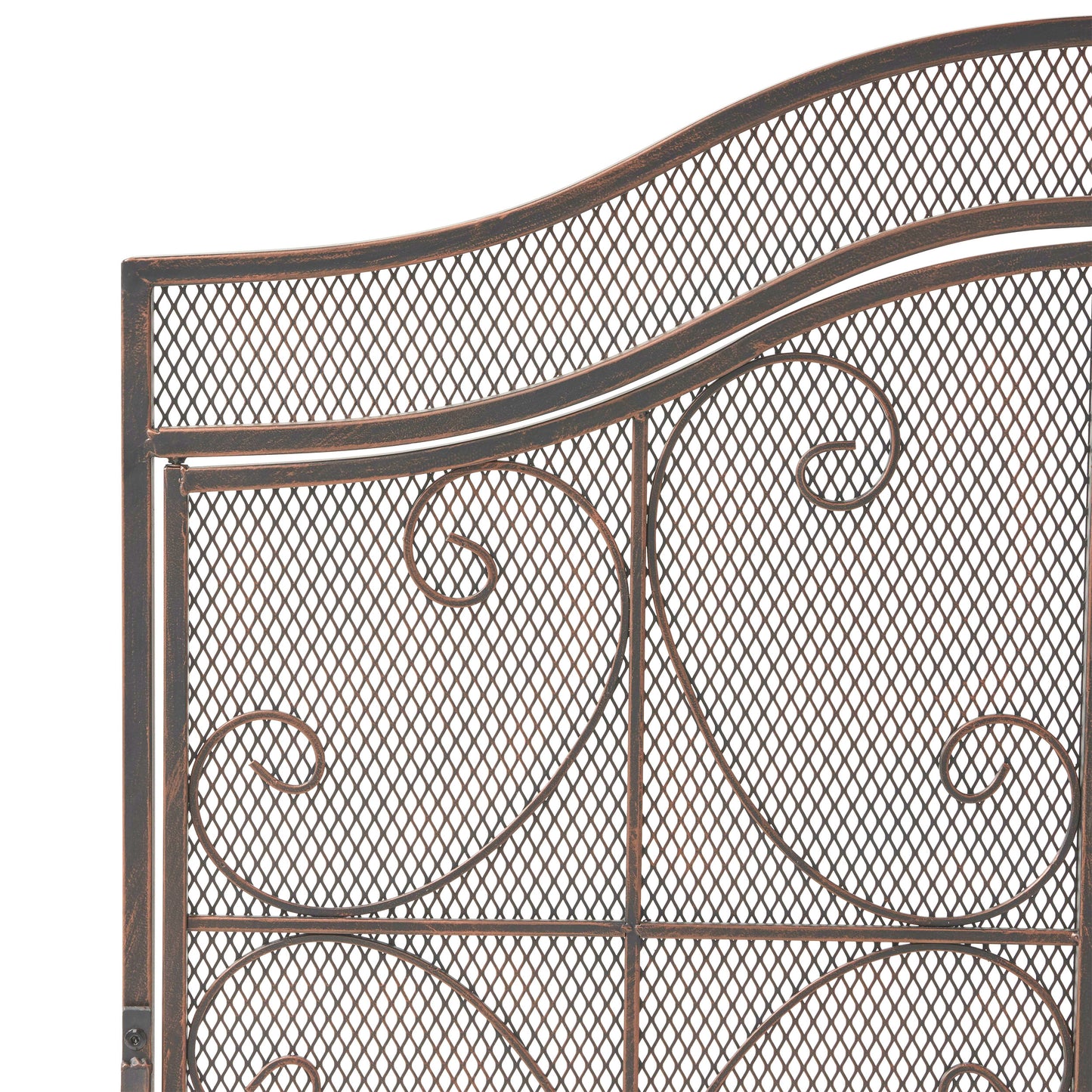 Bronze wrought iron garden gate with ornate scrolling