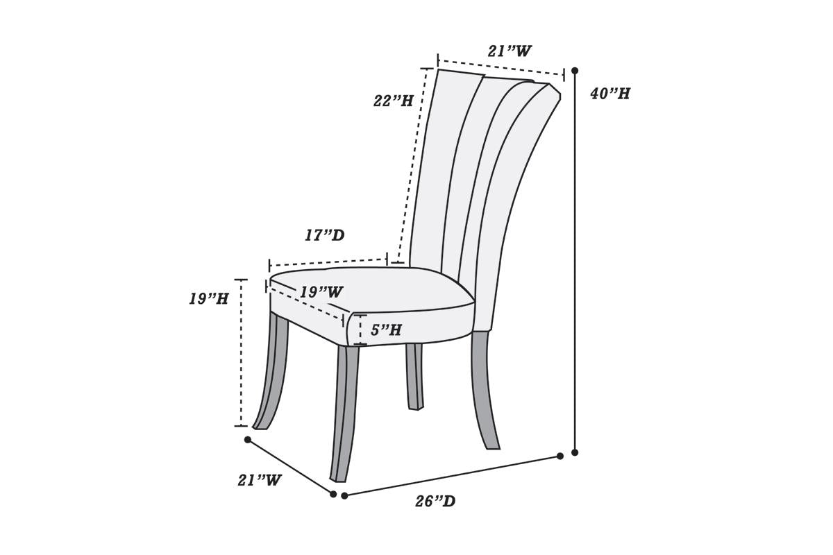 Diagram showing dimensions of a plush dining chair