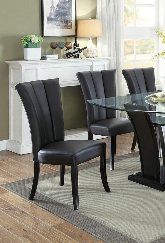 Black tufted faux leather dining chair with dark wood legs elegant and modern design