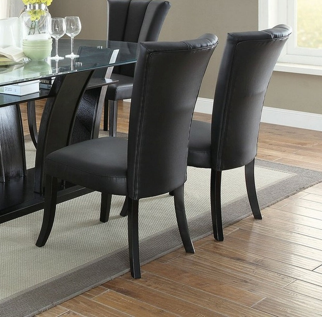 Black leather dining chair with curved back