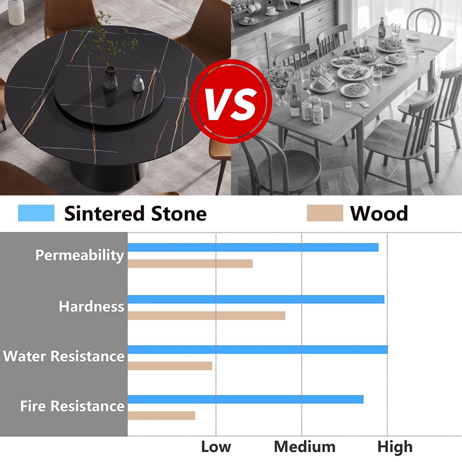 Black sintered stone dining table with gold veining